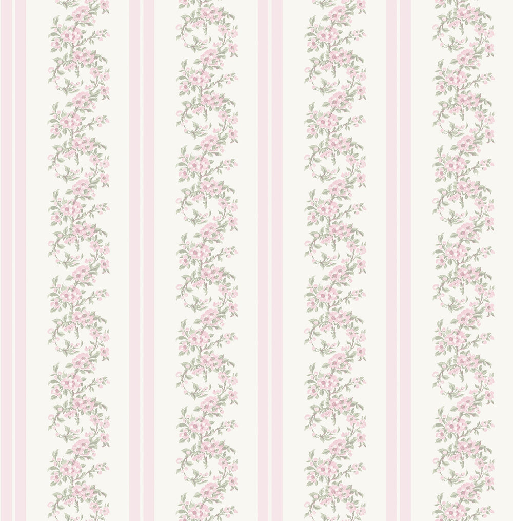 Marigold Wreath Pastel Peach Floral Stripe Wallpaper by A-Street Prints Designer