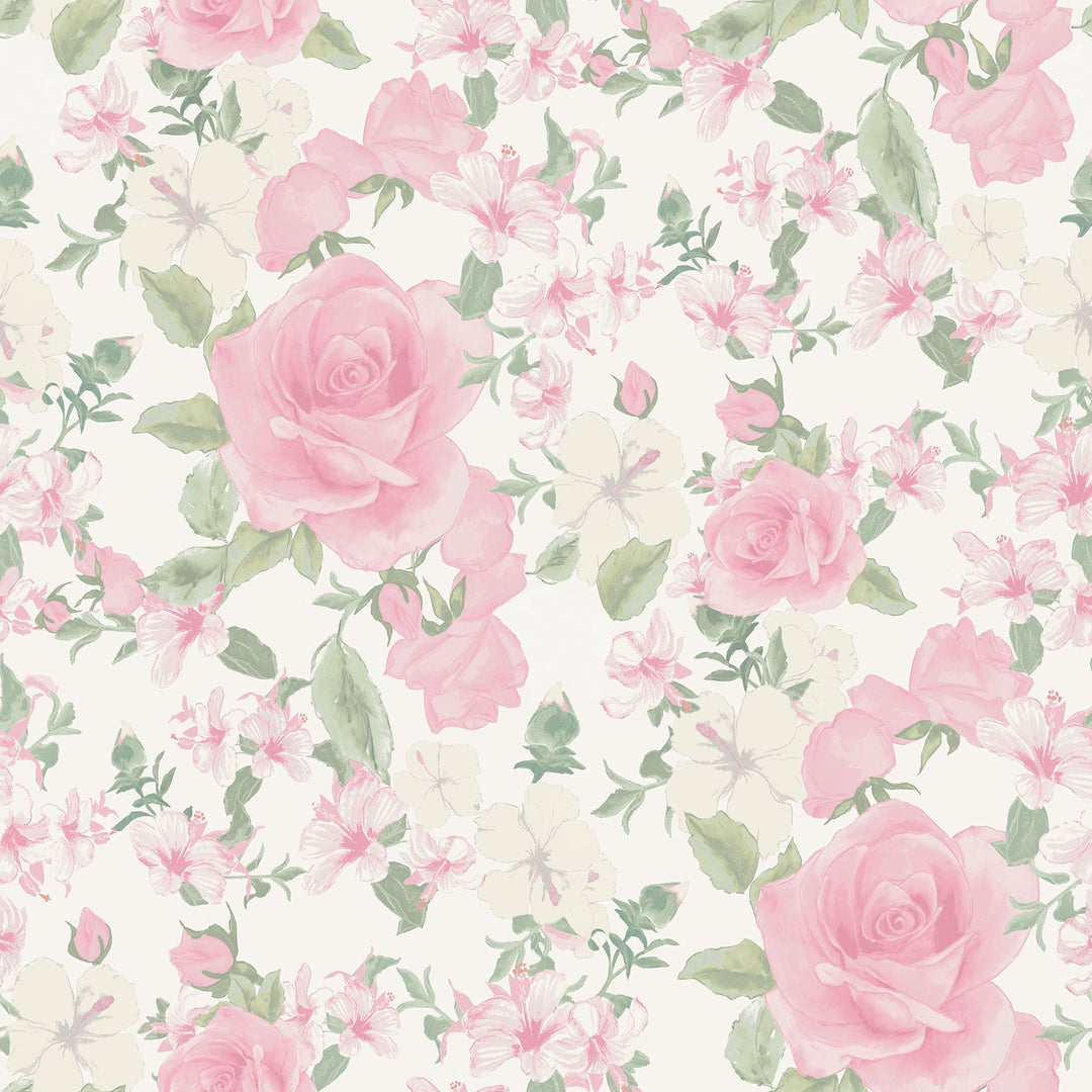 Sunset Harbor Rose Vida Rosa Roses & White Flowers Wallpaper by A-Street Prints Designer