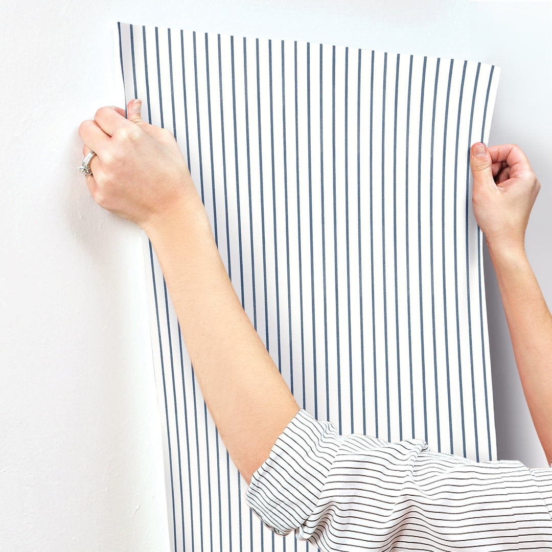 Oliver Navy Simple Stripe Wallpaper by A-Street Prints Designer