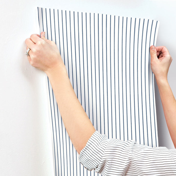 Oliver Navy Simple Stripe Wallpaper by A-Street Prints Designer