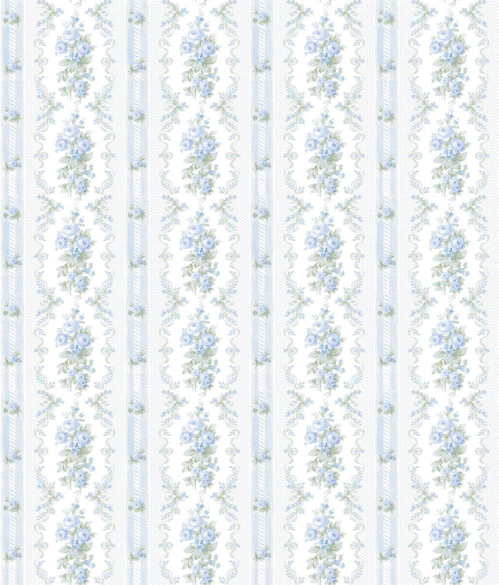 Dreamy Days Sweet Blue Stripe & Floral Wallpaper by A-Street Prints Designer