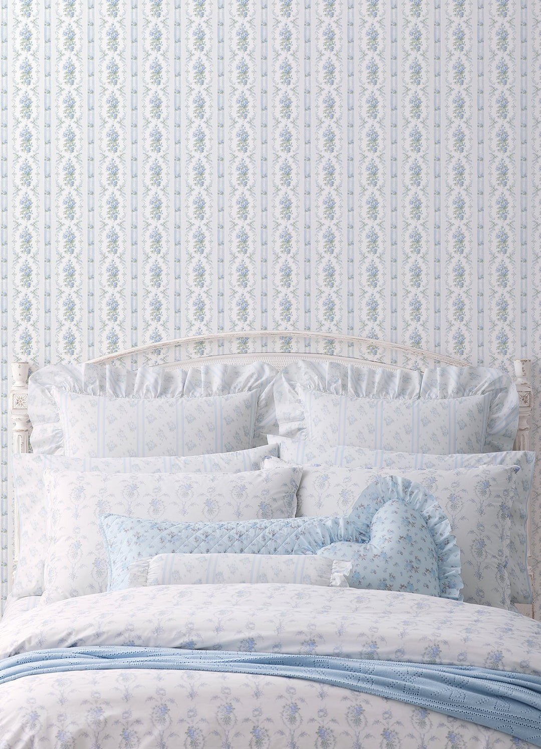 Dreamy Days Sweet Blue Stripe & Floral Wallpaper by A-Street Prints Designer