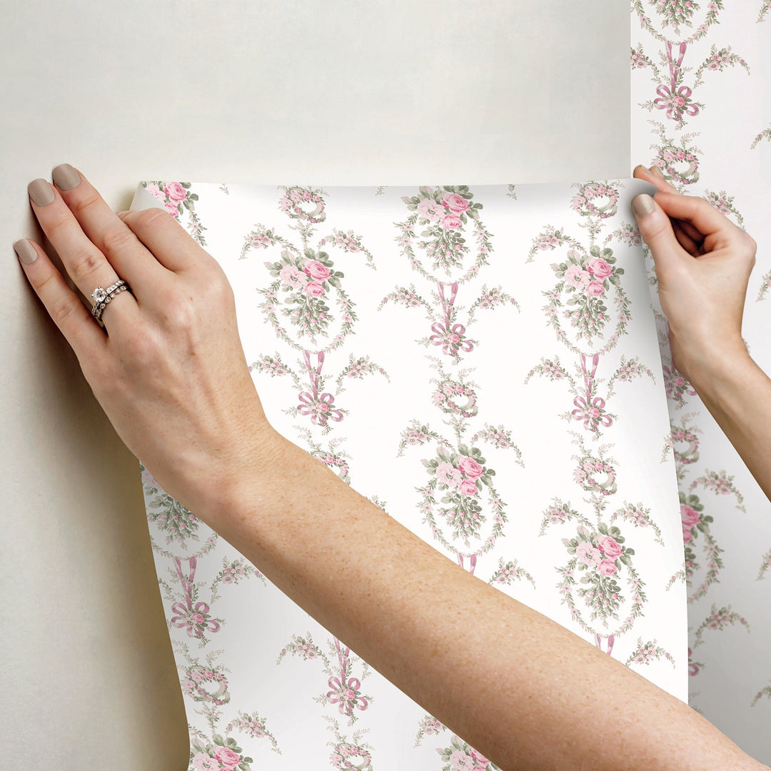 Rose Cheeks Party Pink Floral Cluster Wallpaper by A-Street Prints Designer