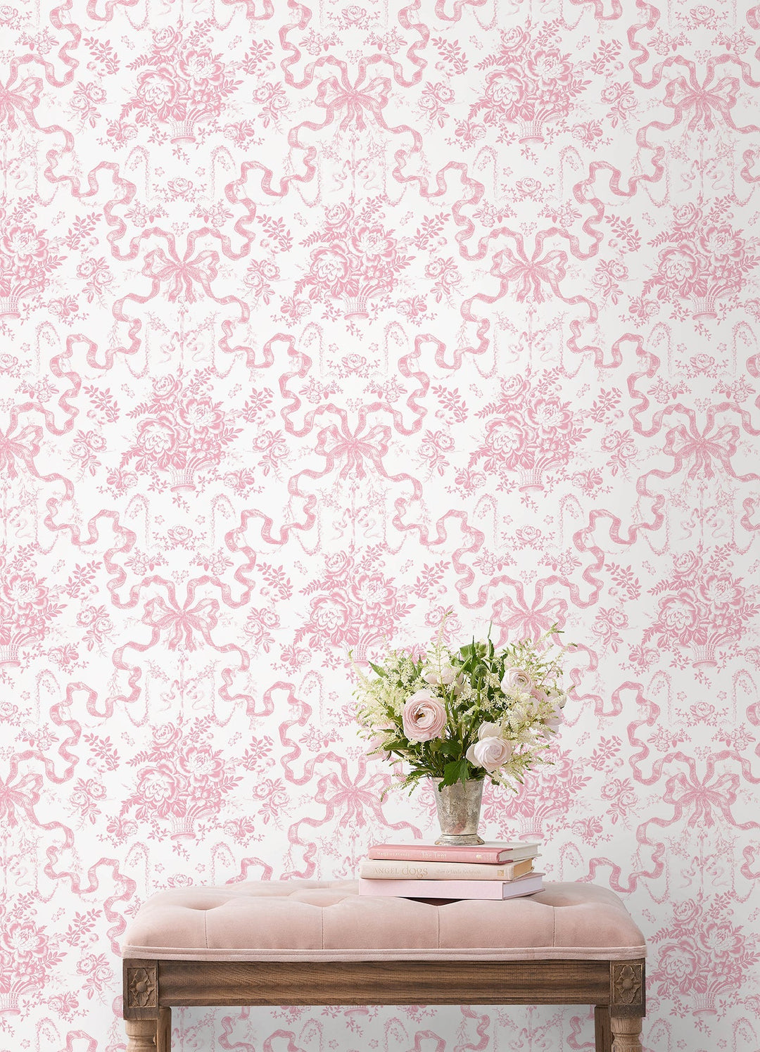 Fairytale Peony Pink Toile Wallpaper by A-Street Prints Designer