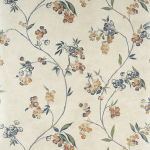 Thibaut Wallpaper Edo Bloom Apricot and Slate on Pearl AT16152