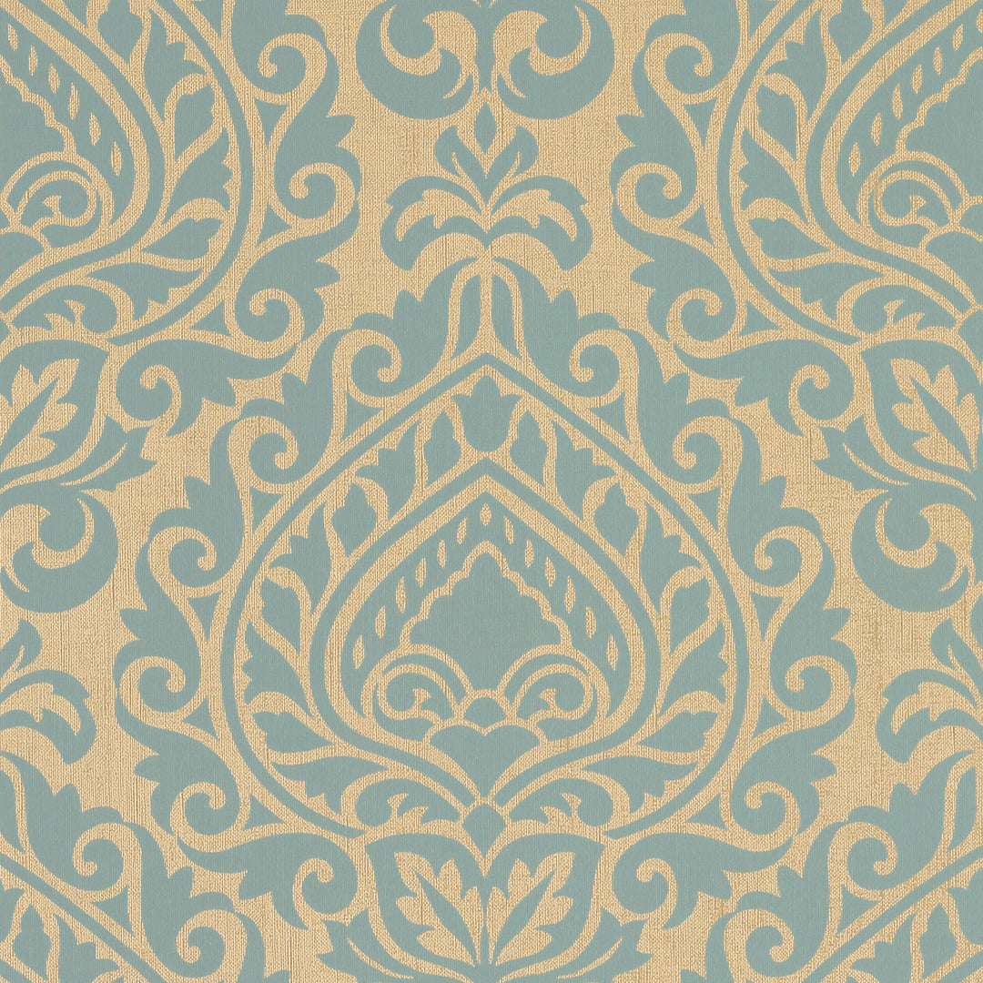 Anna French Wallpaper ANNETTE - Aqua on Metallic Champagne