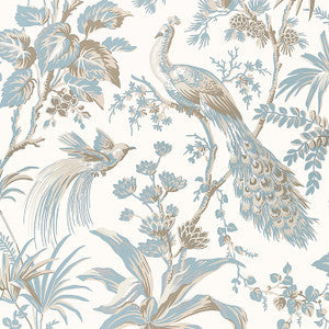 Anna French Wallpaper Peacock Toile Soft Blue and Beige AT57828