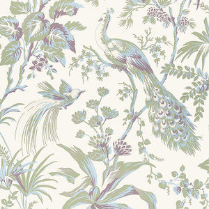 Anna French Wallpaper Peacock Toile Green and Plum AT57829