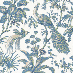 Anna French Wallpaper Peacock Toile Blue and Green AT57830