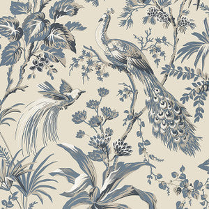 Anna French Wallpaper Peacock Toile Slate and Black AT57833