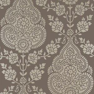 Anna French Wallpaper Balmuccia Damask Pewter on Chestnut AT57869
