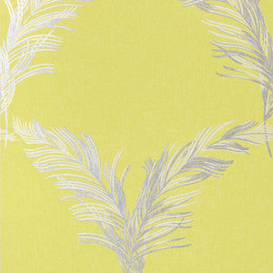 Anna French Wallpaper Plumes Metallic Silver on Citron AT7925