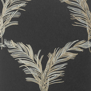 Anna French Wallpaper Plumes Metallic Pewter on Black AT7928