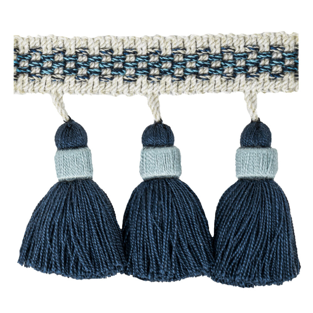 Athena 1 Denim by Stout Designer Trim VISIONS OF COLOR TRIM 83%ACR 16%SVI 1%POL TURKEY Horizontal: 1.375 and Vertical: 0.000 3.38 in - Swanky Fabrics -