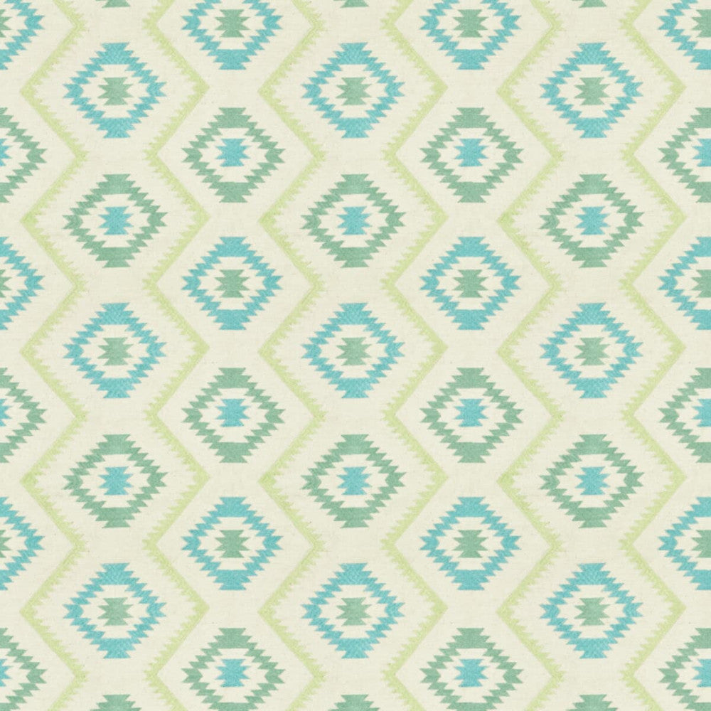 Auckland 3 Seaglass by Stout Designer Fabric Rainbow Library Spa/Teal 38% Spun Viscose 31% Polyester 31% Linen Viscose Embroidery CHINA CATB 117-2013 FLAME RETARDANT-U.F.A.C. CLASS 1 (OR A) Horizontal: 10.875 and Vertical: 11.875 54 in - Swanky Fabrics -