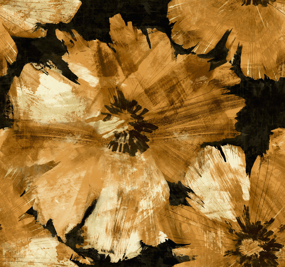 Curie Abstract Floral Metallic Gold and Ebony AV50005 by Seabrook Designs Designer Wallpaper