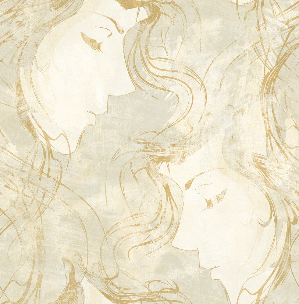 Chadwick Portrait Metallic Gold and Off-White AV50108 by Seabrook Designs Designer Wallpaper