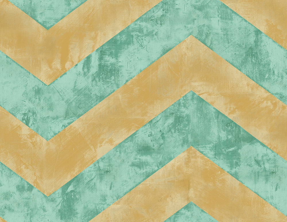 Hubble Chevron Metallic Gold and Teal AV50415 by Seabrook Designs Designer Wallpaper