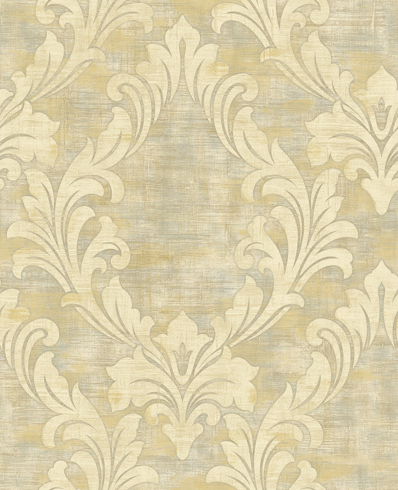 Kepler Damask Metallic Pearl and Gold AV50705 by Seabrook Designs Designer Wallpaper