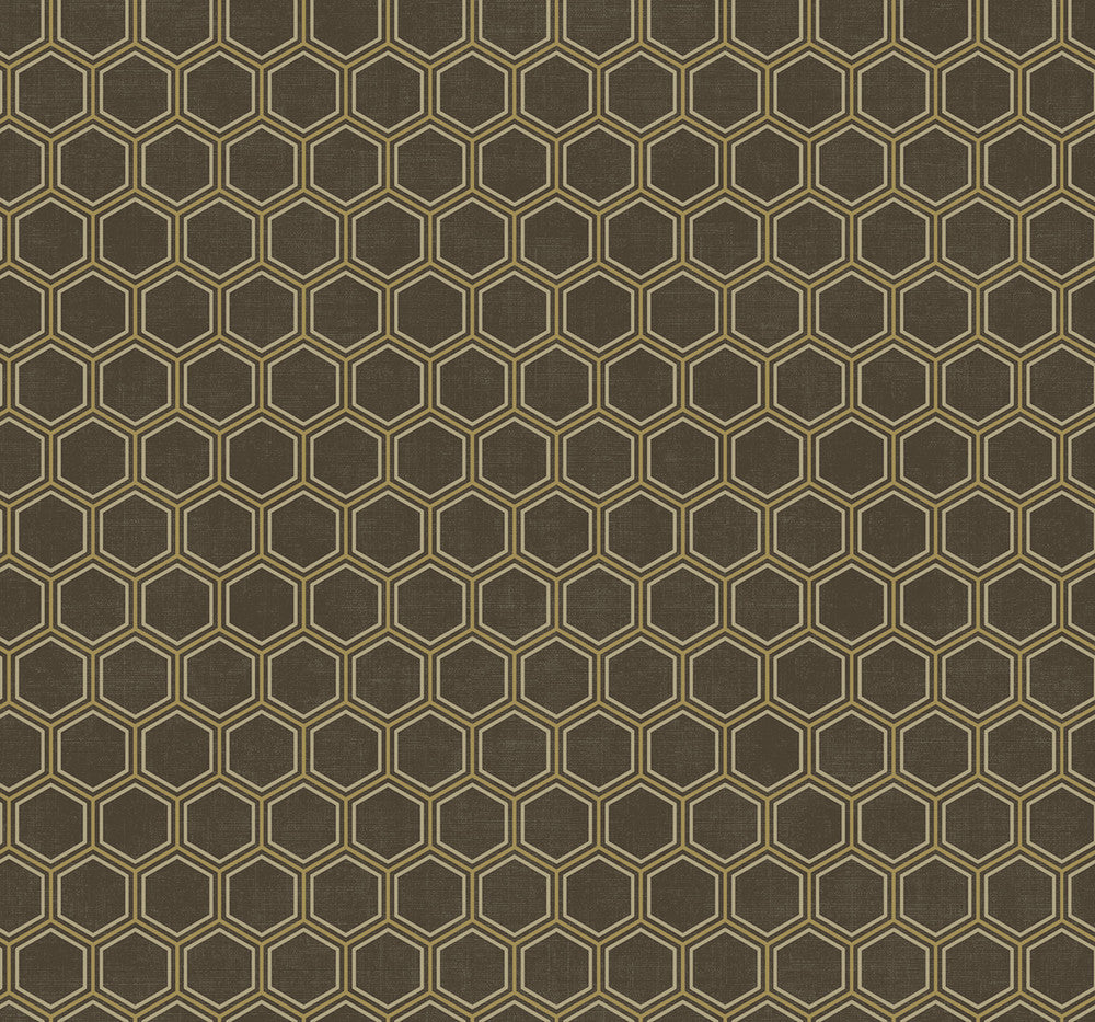 Curie Geo Metallic Gold and Espresso AV51205 by Seabrook Designs Designer Wallpaper