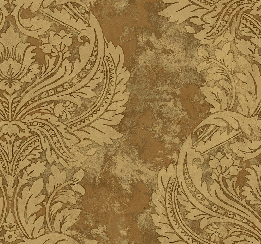 Newton Damask Tan and Gold AV51306 by Seabrook Designs Designer Wallpaper