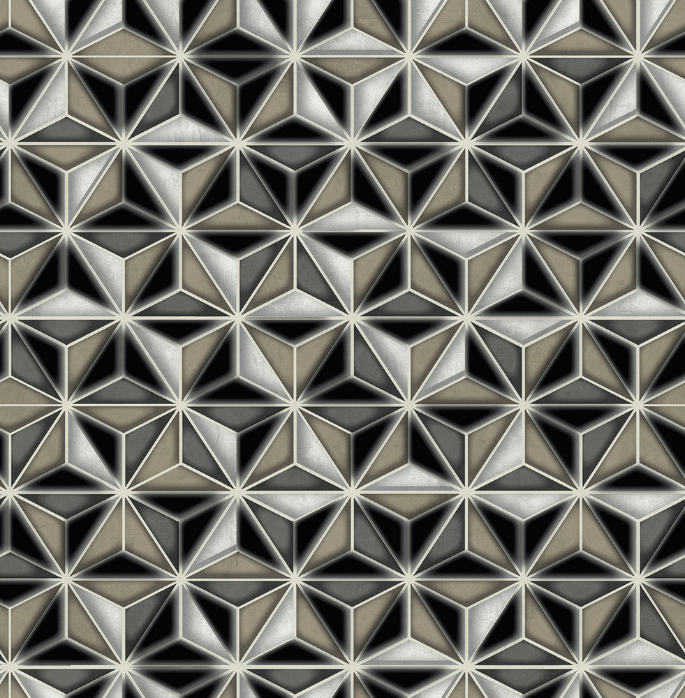 Einstein Geometric Metallic Silver and Black AV51400 by Seabrook Designs Designer Wallpaper
