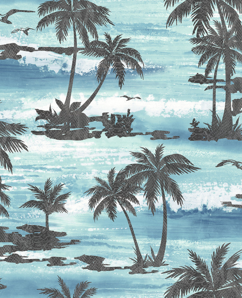 Moseley Palm Trees Black and Blue AV51602 by Seabrook Designs Designer Wallpaper