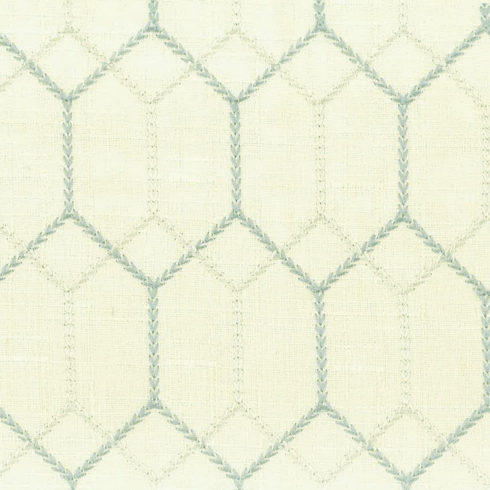 Avenue 2 Moonstone by Stout Designer Fabric COLOR MY WINDOW BREEZE/INK 98%POL 2%NYL %VEMB CHINA CATB 117-2013 WYZENBEEK 30 000 DOUBLE RUB WEAR TEST (HEAVY DUTY) Horizontal: 2.625 and Vertical: 5.750 53 in - Swanky Fabrics -