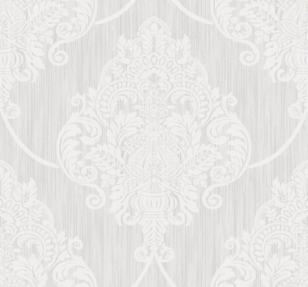 Puff Damask Silver Glitter and Off-White AW70800 by Seabrook Designs Designer Wallpaper