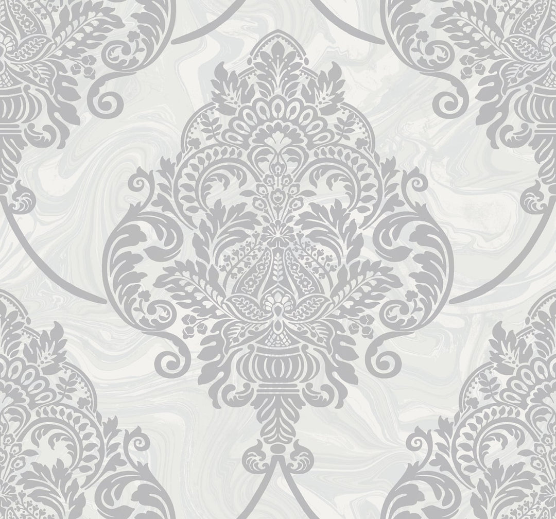 Puff Damask Silver Glitter and Pearl AW70806 by Seabrook Designs Designer Wallpaper