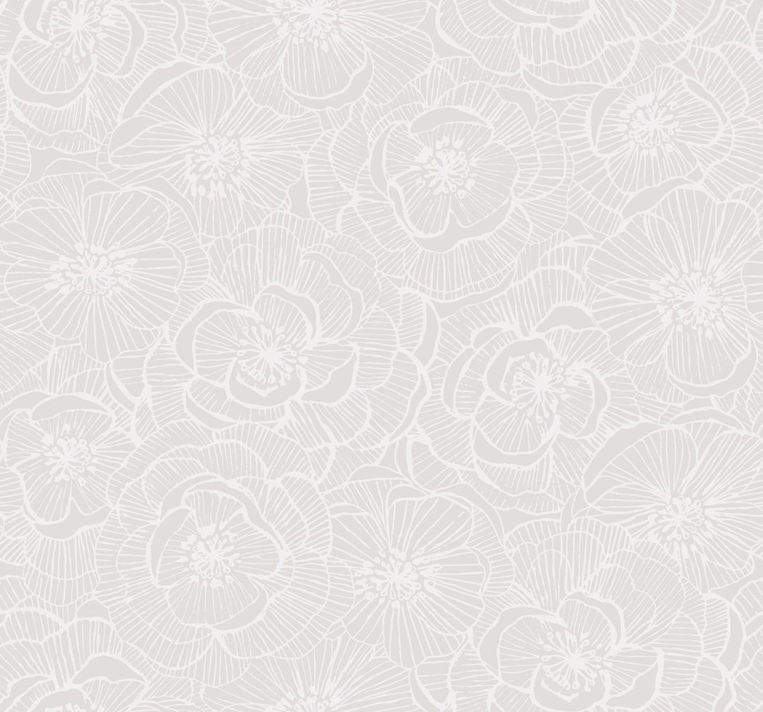 Graphic Floral Metallic Champagne and Off-White AW71001 by Seabrook Designs Designer Wallpaper