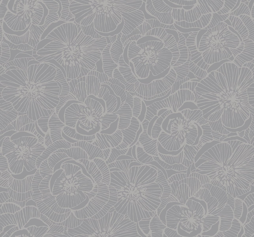 Graphic Floral Metallic Silver AW71010 by Seabrook Designs Designer Wallpaper