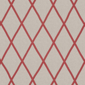 Anna French Fabric Tarascon Trellis Applique Red on Natural AW78710