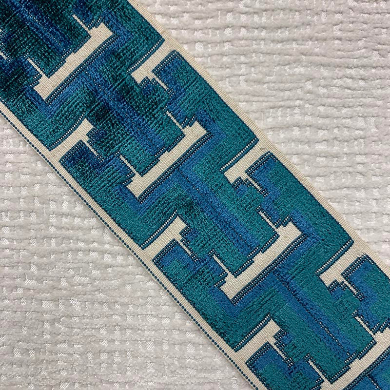 Banks Tape Aqua by Magnolia Designer Trim - 31Poly/58Ray/11Lin China Horizontal: and Vertical: 3.5 - Swanky Fabrics -