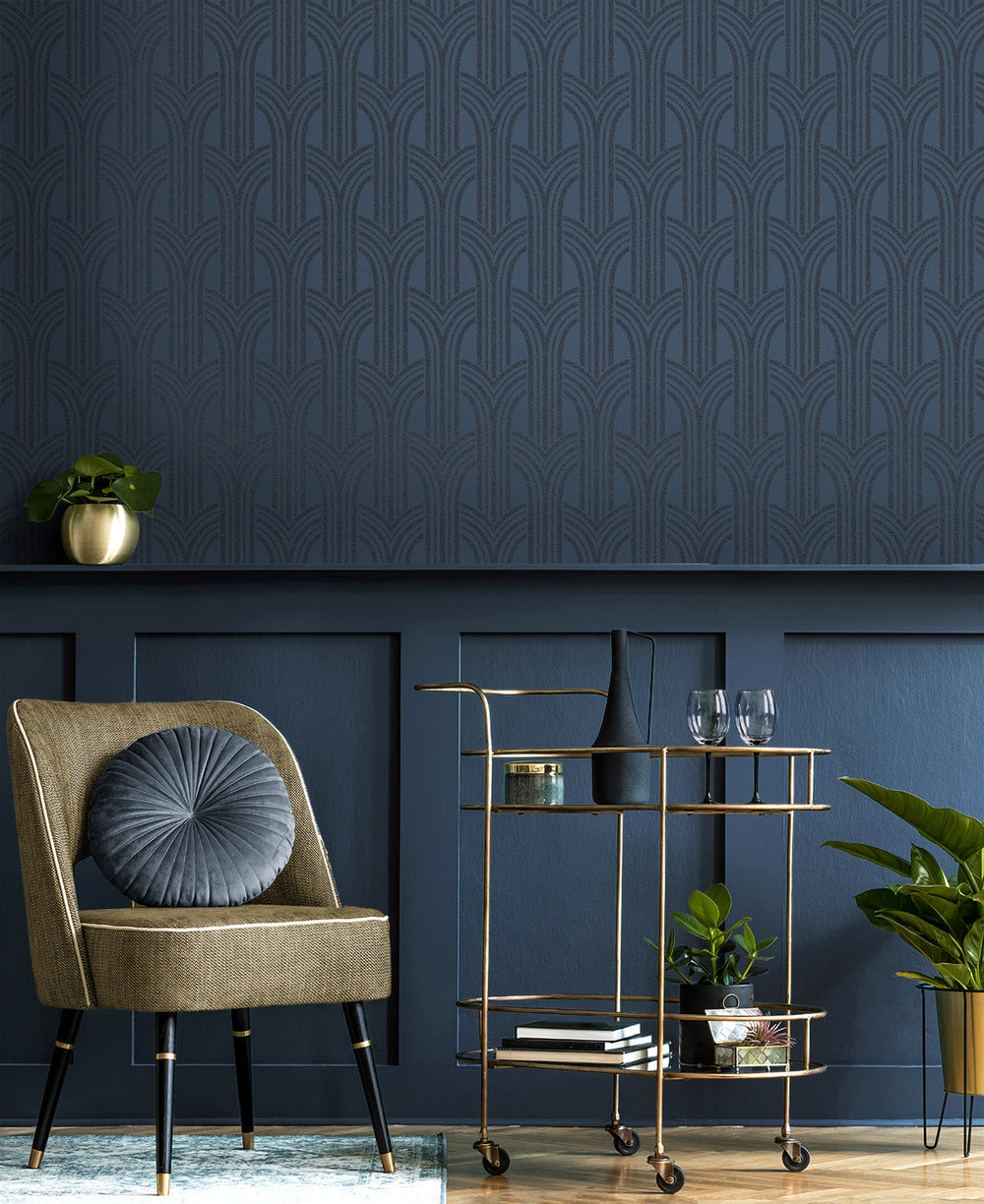 Déco Arches Blue Lustre BD50402 by Seabrook Designs Designer Wallpaper