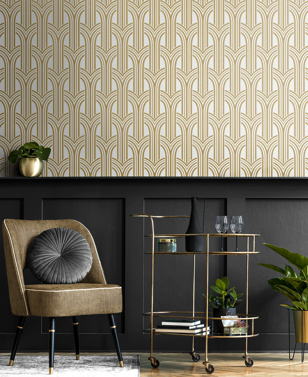 Déco Arches Antique Gold & Pearl BD50406 by Seabrook Designs Designer Wallpaper