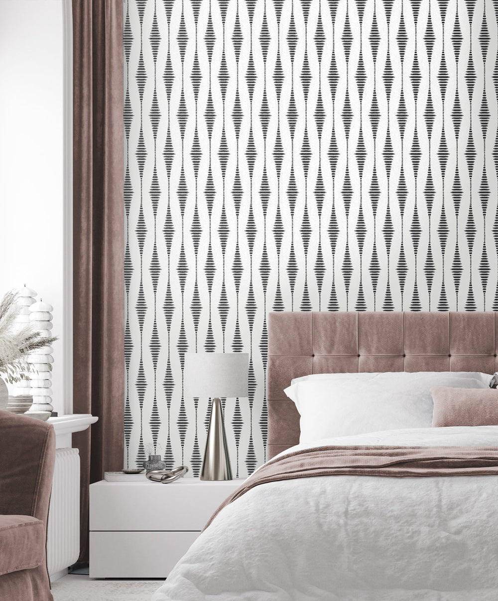Diamond Stripe Black Satin & Pearl BD50610 by Seabrook Designs Designer Wallpaper
