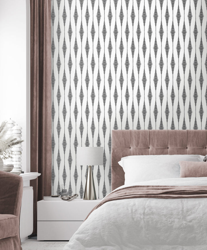 Diamond Stripe Black Satin & Pearl BD50610 by Seabrook Designs Designer Wallpaper