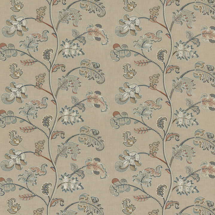 Alderwood Teal by G P & J Baker Designer Fabric KESWICK EMBROIDERIES LINEN - 65%;RAYON - 35% India Horizontal: 26.004 and Vertical: 15.76 52.008 - Swanky Fabrics -