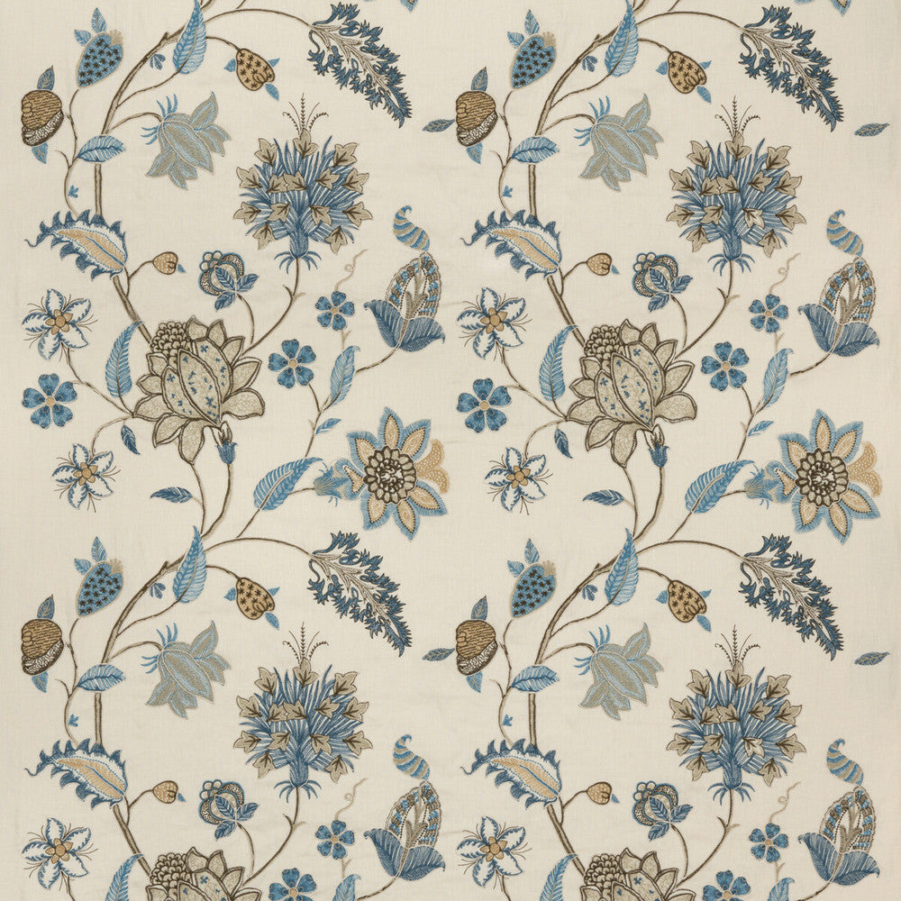 Baker'S Indienne Embroidery Soft Blue by G P & J Baker Designer Fabric KESWICK EMBROIDERIES LINEN - 61%;VISCOSE - 21%;POLYESTER - 18% India Horizontal: 25.216 and Vertical: 30.732 50.432 - Swanky Fabrics -