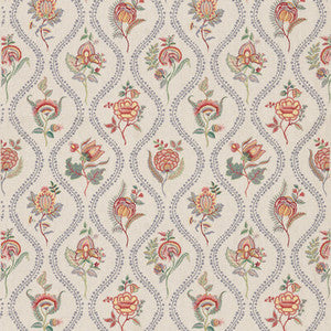 G P & J Baker Fabric Burford Embroidery Blue/Red BF11025.1.0