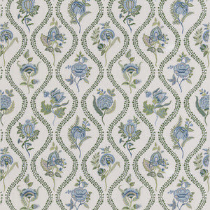 G P & J Baker Fabric Burford Embroidery Blue/Emerald BF11025.2.0