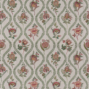 G P & J Baker Fabric Burford Embroidery Emerald/Red BF11025.5.0