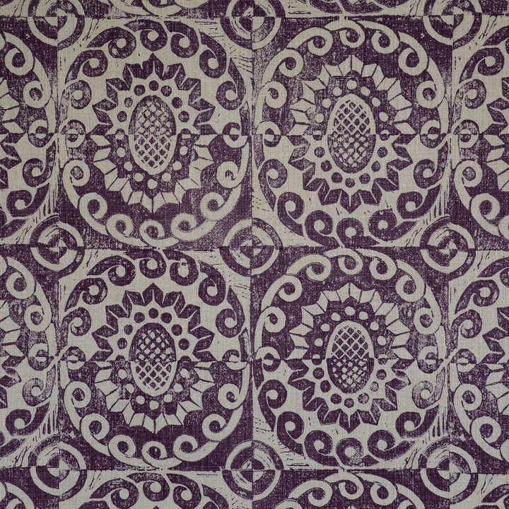 Pineapple On Rustic Aubergine by Lee Jofa Designer Fabric BLITHFIELD LINEN - 100% United Kingdom Horizontal: 17.73 and Vertical: 31 53 - Swanky Fabrics -