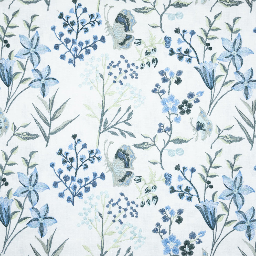 Biran 2 Breeze by Stout Designer Fabric COMFORTABLE LIVING HAZE/NAVY 100%COT %VEMB INDIA Horizontal: 17.375 and Vertical: 11.875 51.5 in - Swanky Fabrics -