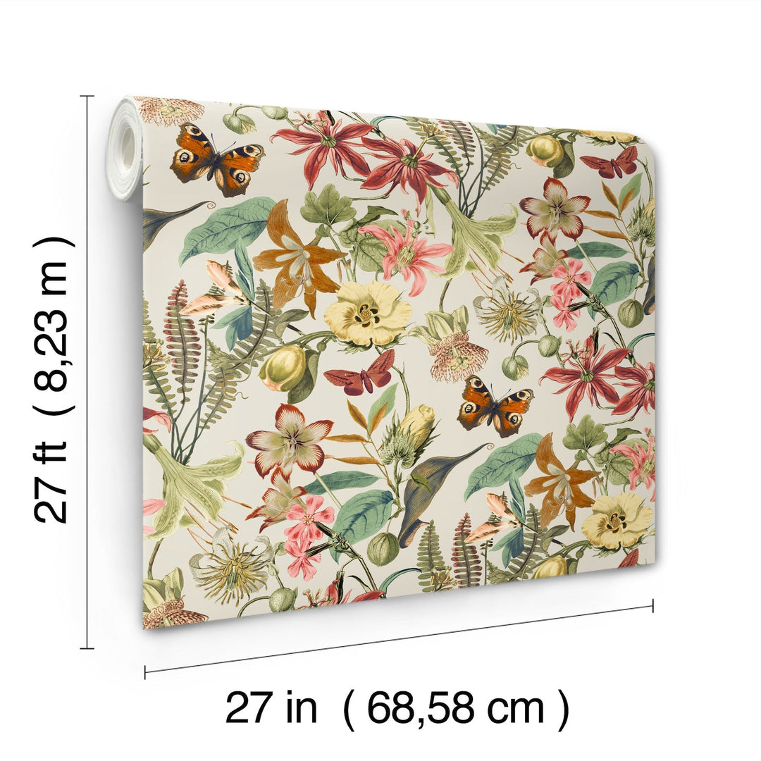 Butterfly House Light Taupe & Coral Wallpaper by York Wallcoverings Designer