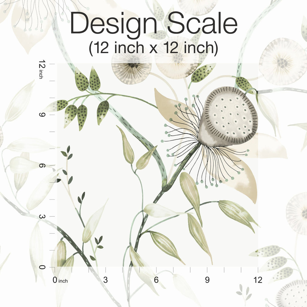 Dream Blossom White & Green Wallpaper by York Wallcoverings Designer