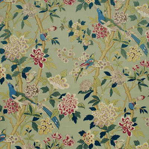G P & J Baker Fabric Hydrangea Bird Aqua/Rose