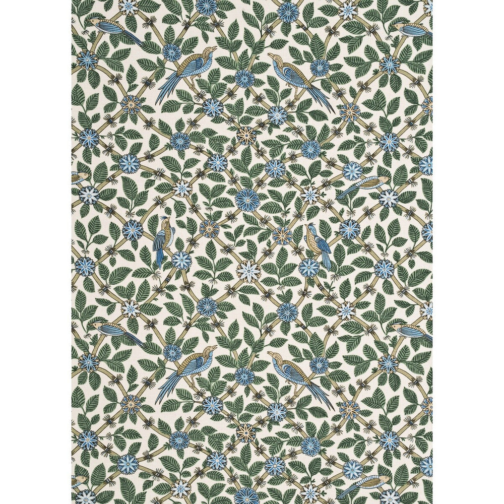 Bamboo Bird Aqua/Teal by G P & J Baker Designer Fabric CRAYFORD LINEN - 100% United Kingdom Horizontal: 26.792 and Vertical: 26.792 53.978 - Swanky Fabrics -