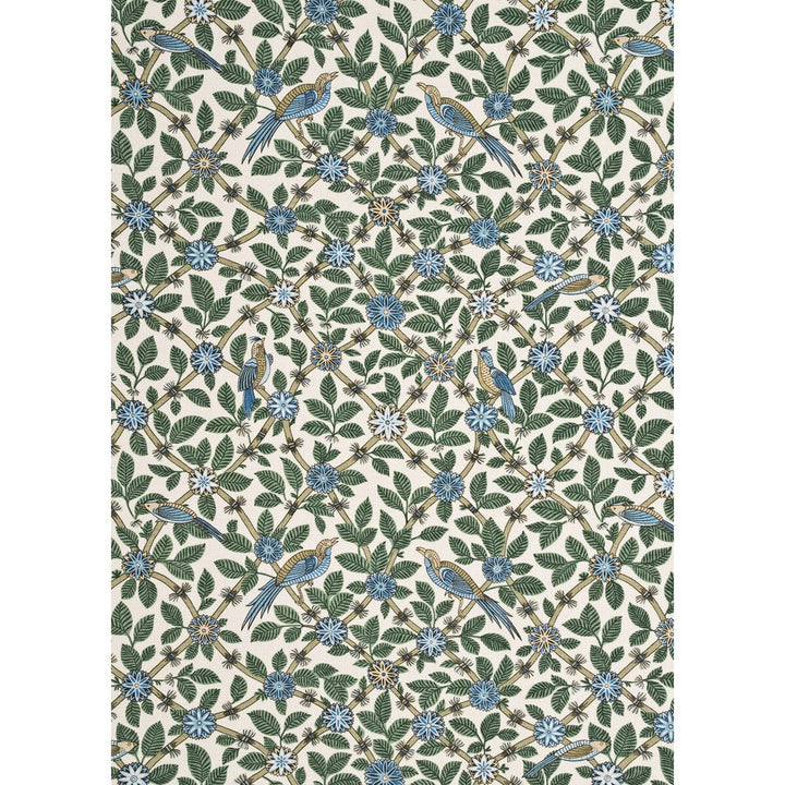 Bamboo Bird Aqua/Teal by G P & J Baker Designer Fabric CRAYFORD LINEN - 100% United Kingdom Horizontal: 26.792 and Vertical: 26.792 53.978 - Swanky Fabrics -